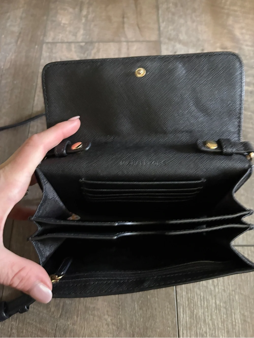 Michael Kors Black Leather Crossbody with Gold Chain Accents